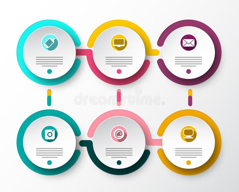 Six Steps Vector Paper Infographic Layout. Infographics Data Flow Design stock illustration