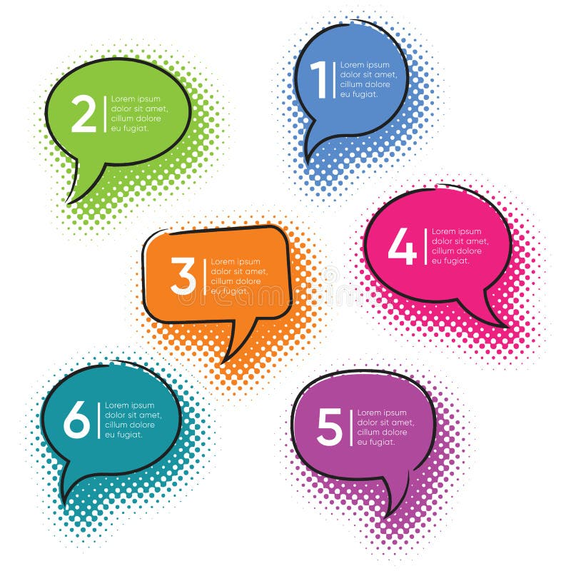 Six vector comic speech bubbles with options