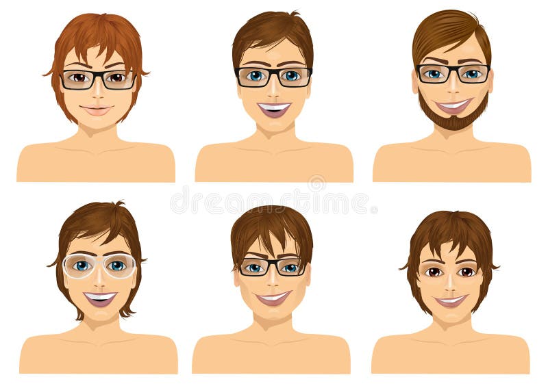 Six visages caucasiens beaux d'hommes illustration libre de droits Six visages caucasiens beaux d'hommes illustration libre de droits
