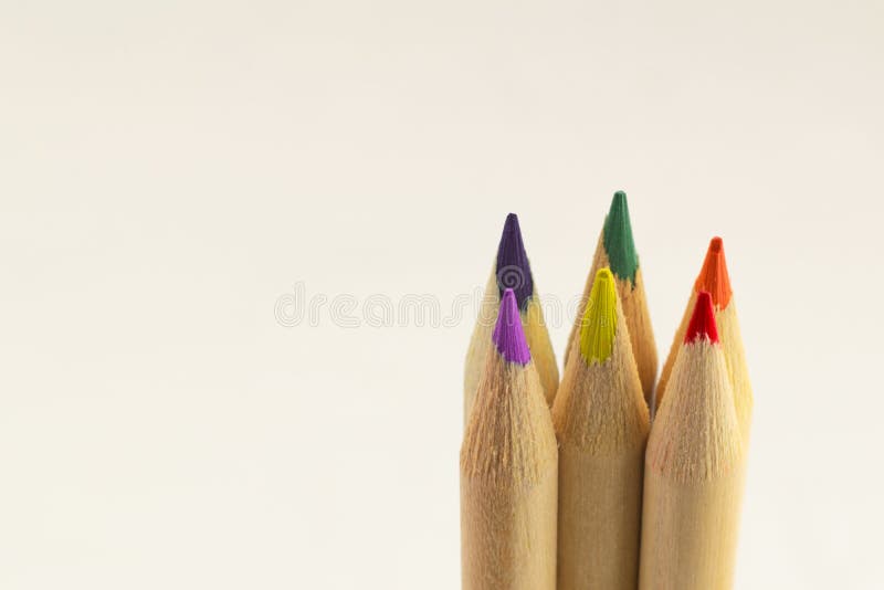 Six wooden pencil of different colors diversity bus