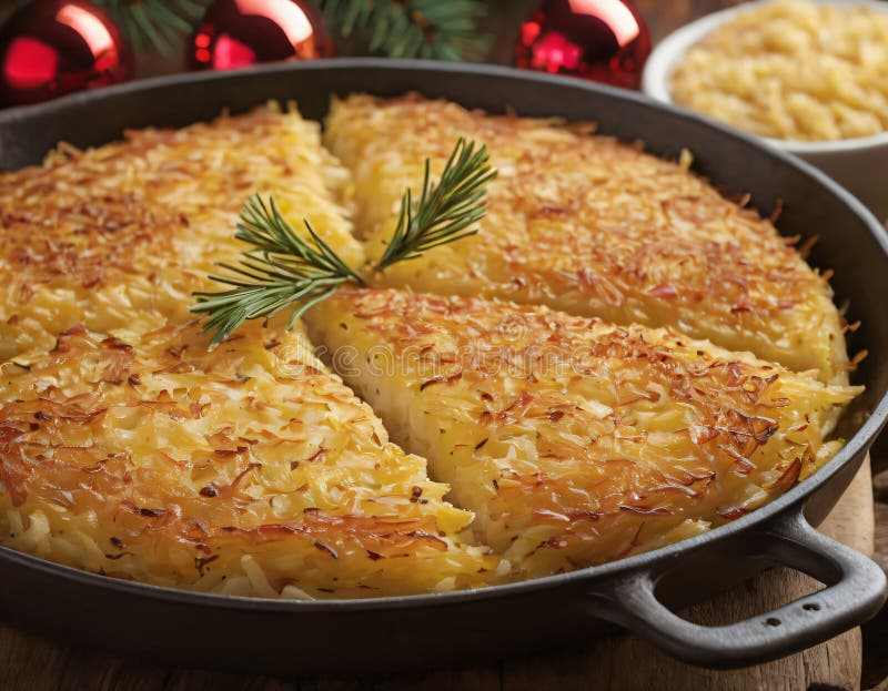 Christmas Hash Browns in a Skillet. Generative AI Stock Illustration