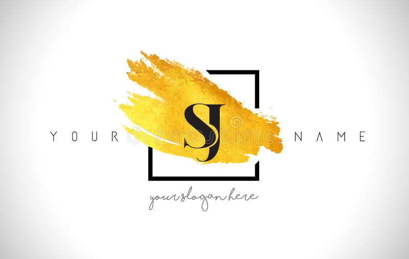SJ Golden Letter Logo Design with Creative Gold Brush Stroke vector illustration