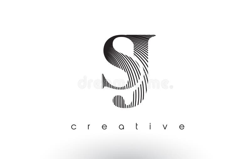 SJ Logo Design With Multiple Lines och svartvita färger