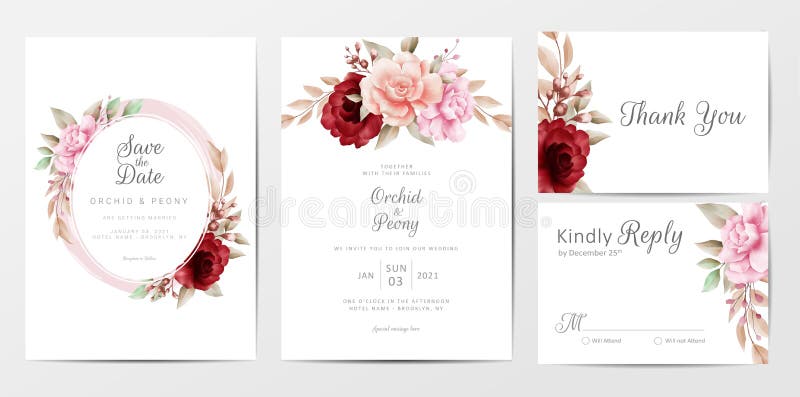 Sjabloon voor elegante huwelijksuitnodigingkaarten met versiering van de waterkleurenkool