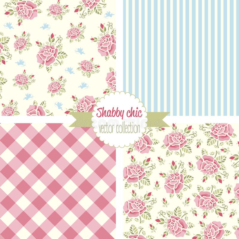 Sjaskiga chic Rose Patterns seamless set för modell Blom- modell för tappning, bakgrunder vektor illustrationer Sjaskiga chic Rose Patterns seamless set för modell Blom- modell för tappning, bakgrunder vektor illustrationer