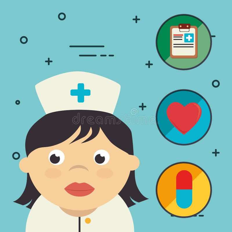 Sjuksköterska med medicinska sjukvårdsymboler