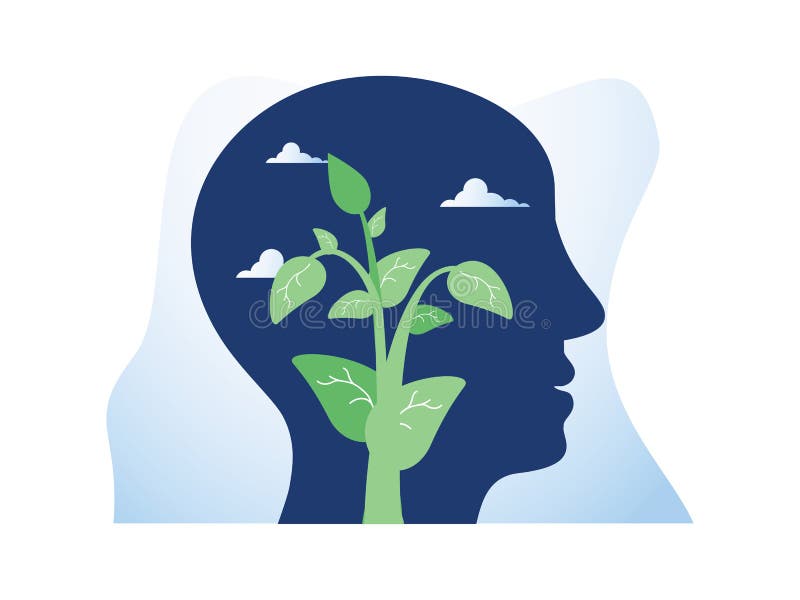 Självtillväxt, potentiell utveckling, motivation och ambition, mental hälsa, positiv mindset, mindfulnessmeditation stock illustrationer