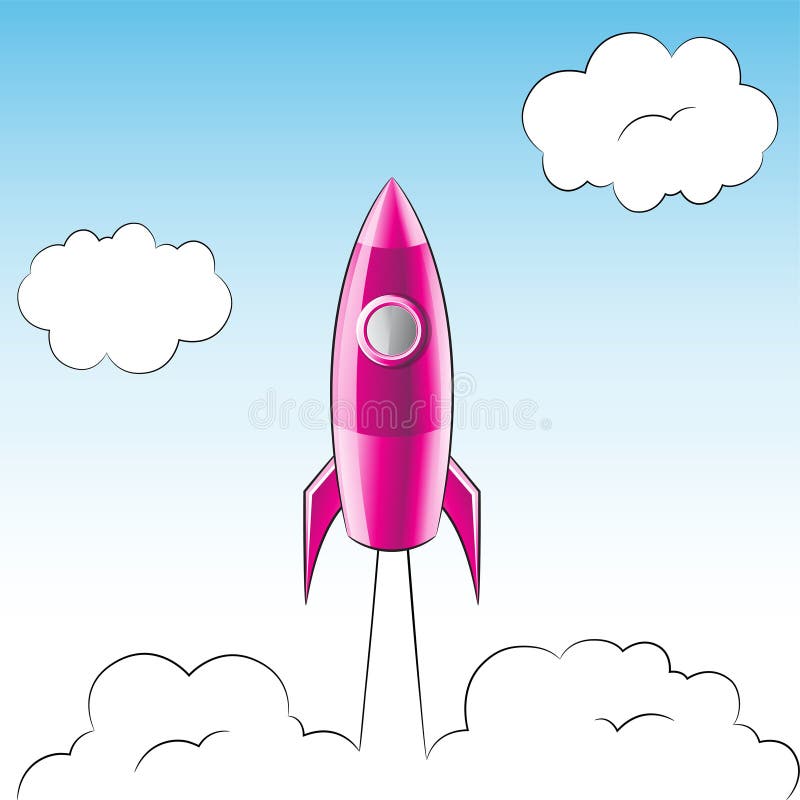 Sjösättning av en rosa raketraket vektor illustrationer