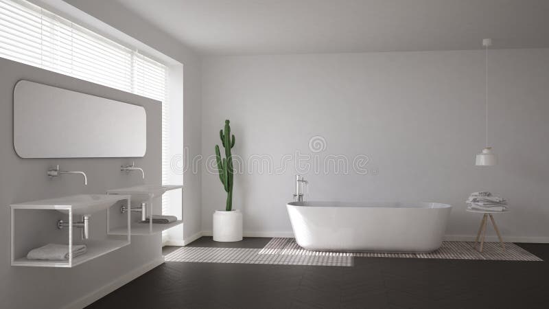 Skandinavische badkamers, wit minimalistic binnenlands ontwerp stock foto Skandinavische badkamers, wit minimalistic binnenlands ontwerp stock foto