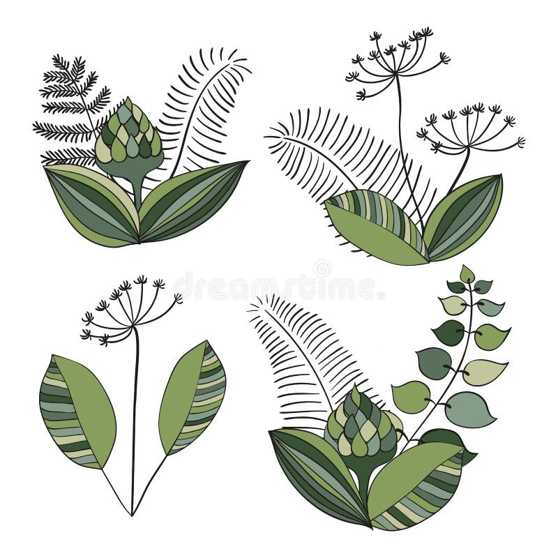 Skandinavische Vector Bloemenornamentreeks stock illustratie Skandinavische Vector Bloemenornamentreeks stock illustratie