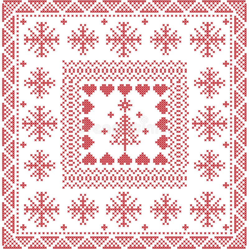 Skandynaw zimy stylowy Północny ścieg, dzia bezszwowego wzór w kwadracie, płytka kształt wliczając płatków śniegu, choinka royalty ilustracja Skandynaw zimy stylowy Północny ścieg, dzia bezszwowego wzór w kwadracie, płytka kształt wliczając płatków śniegu, choinka royalty ilustracja