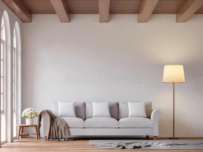 Skandynawski żywy pokoju 3d renderingu wizerunek ilustracja wektor