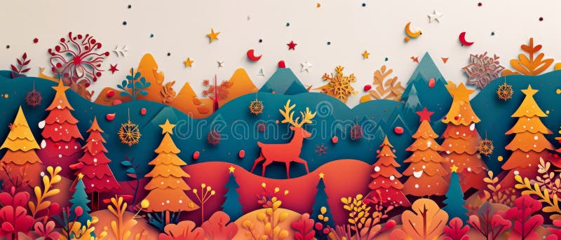 Skapa en exquisite papercut-design med ai för ett festive christmas-kort royaltyfri illustrationer