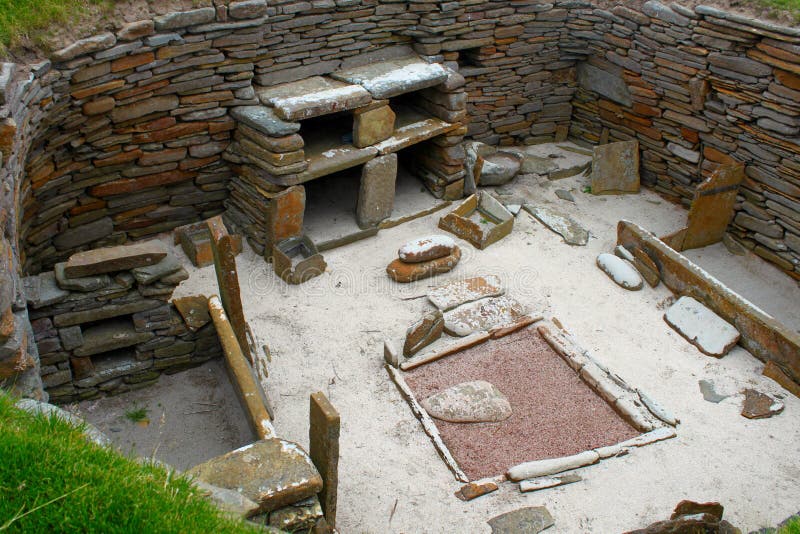 Preserved neolithic stone house at Skara Brae, Orkney, Scotland. Preserved neolithic stone house at Skara Brae, Orkney, Scotland.