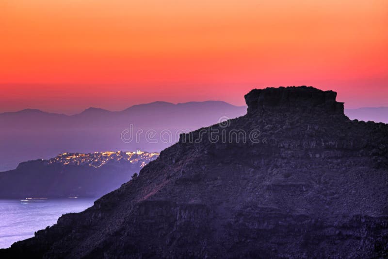 Skaros at sunset in Santorini, Greece