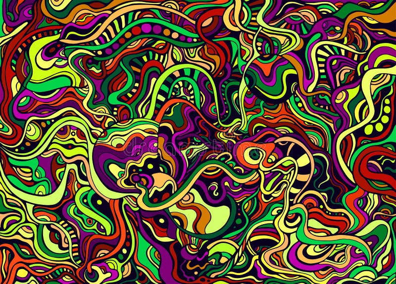 Skarp, abstrakt, doodlformat linje psykodelisk bakgrund. vektor illustrationer