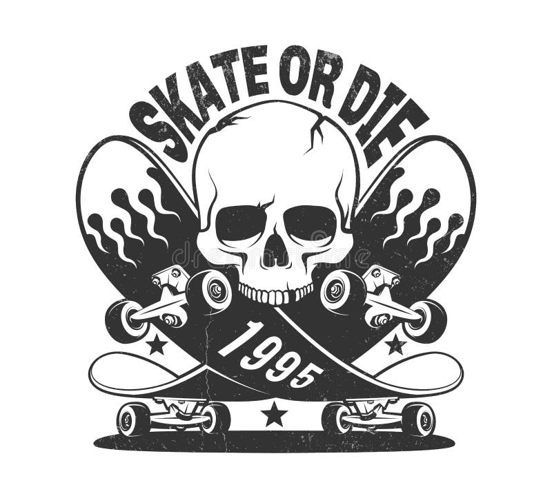 Skateboard and Skull Retro Logo Stock Vector - Illustration of urban ...