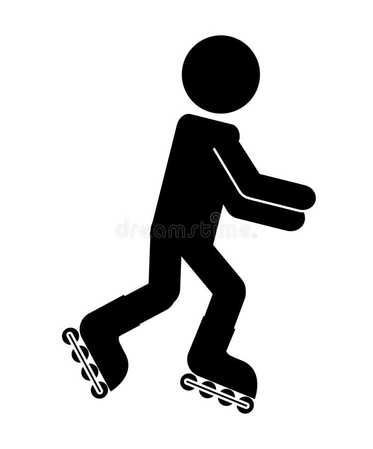 Retro cartoon style drawing of an athlete skater inline speed skating on  isolated background done in black and white Stock Photo - Alamy