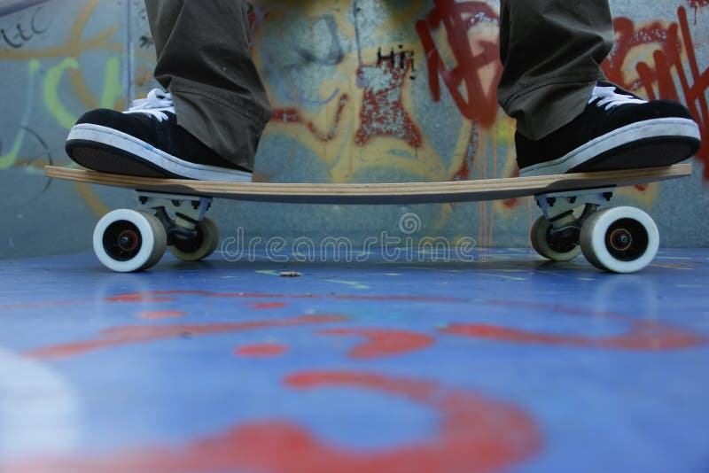 Detail of skateboard on the ground