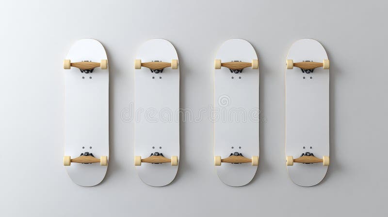 Skateboard har ett vanligt vitt däck som är tomt och som är skilt från olika perspektiv och royaltyfri bild