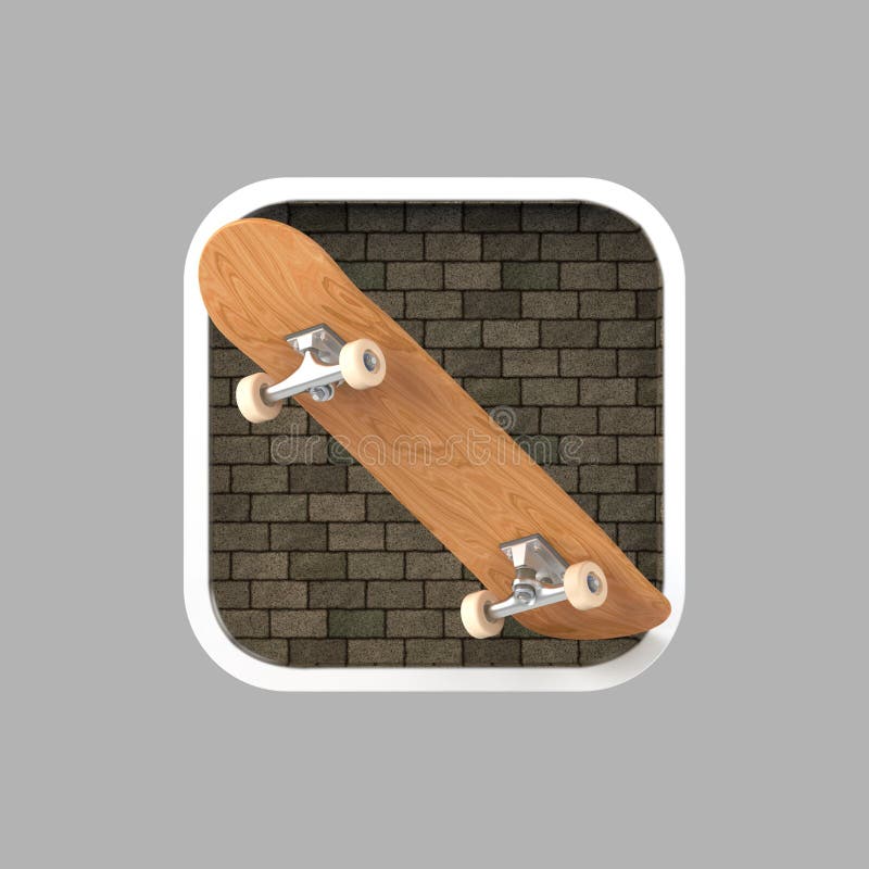Skateboard on rounded square realistic high resolution render. user interface icon vector illustration