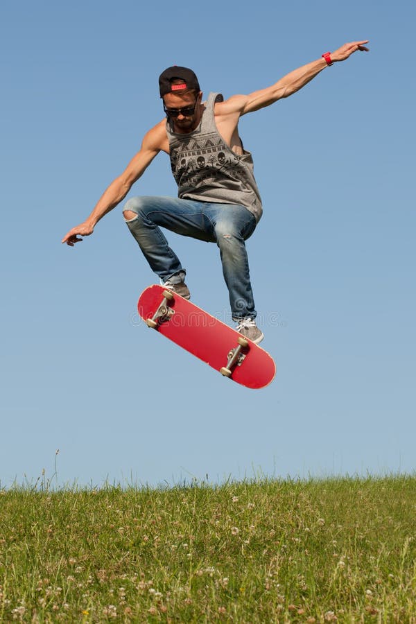 Skateboarder leaping in the air