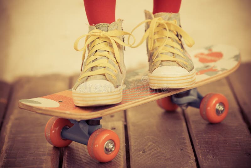 High heels on skateboard stock photo. Image of skate, street 123262