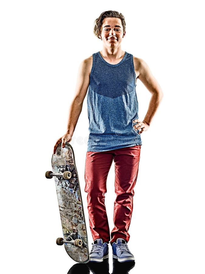 One caucasian skateboarder young teenager man skateboarding isolated on white background. One caucasian skateboarder young teenager man skateboarding isolated on white background