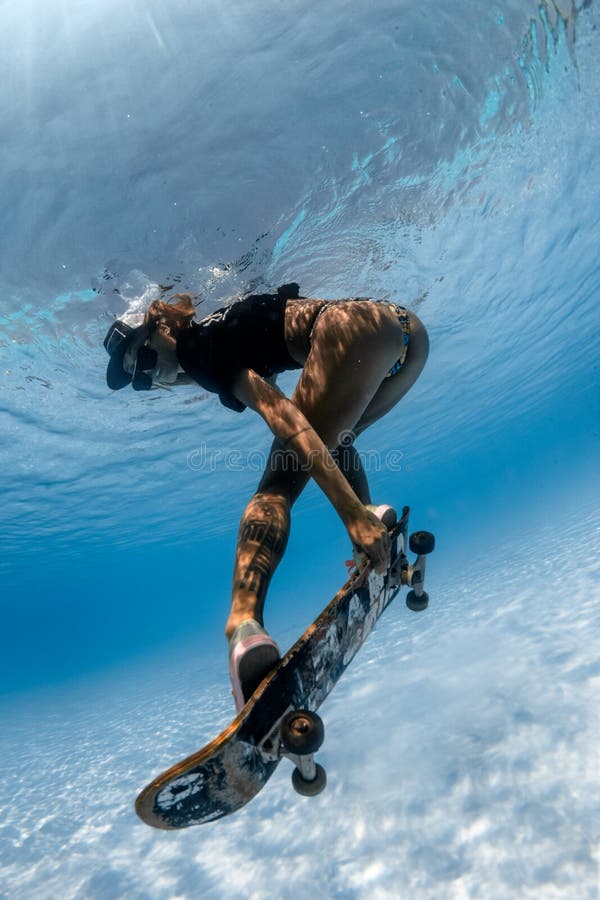 Skateboarding underwater