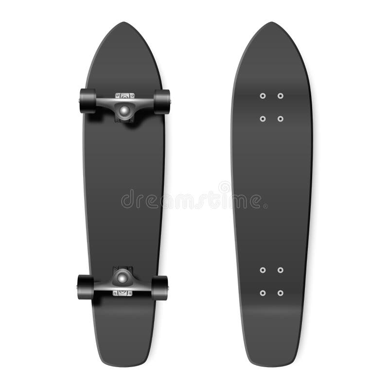 Skateboarding. Vector Realistic 3d Render Blank Black Skateboard Icon Set Closeup Isolated on White Background. Design vector illustration