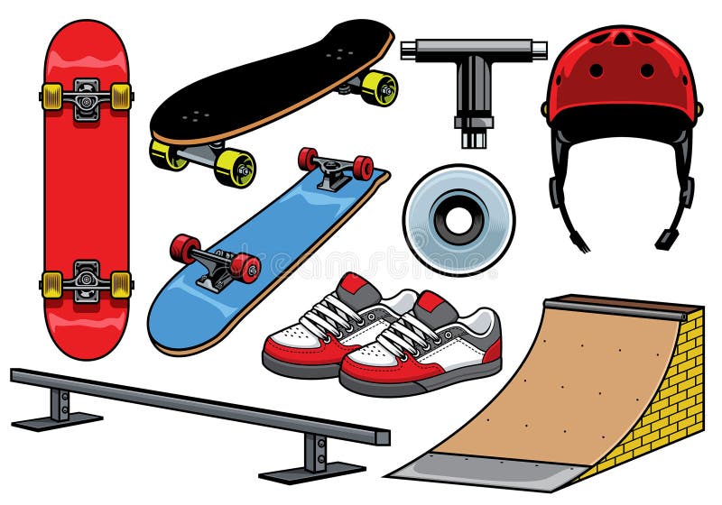 Skateboardobjektuppsättning stock illustrationer
