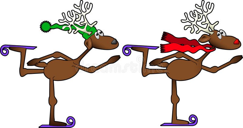 Cartoon graphic depicting two reindeer ice skating (concept: happy holidays). Cartoon graphic depicting two reindeer ice skating (concept: happy holidays)