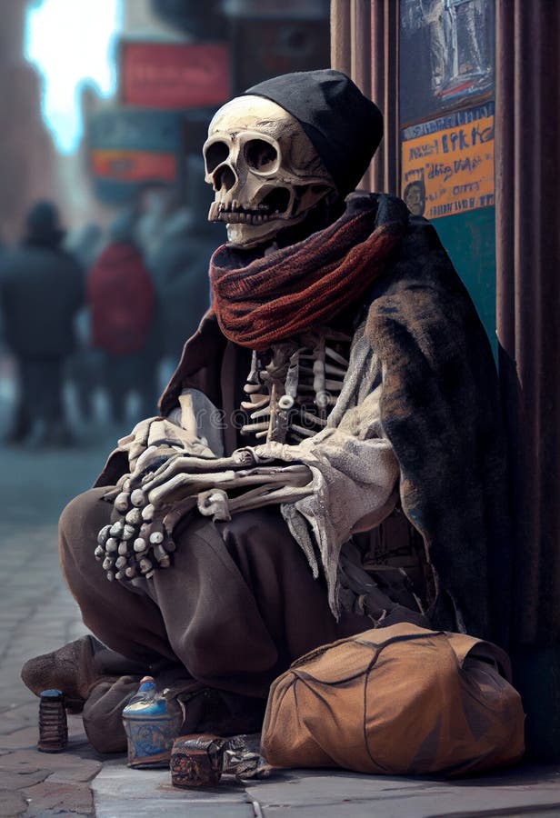 Skeletal Beggar Asking Alms in a Crowded Crowd. AI Generated Stock ...
