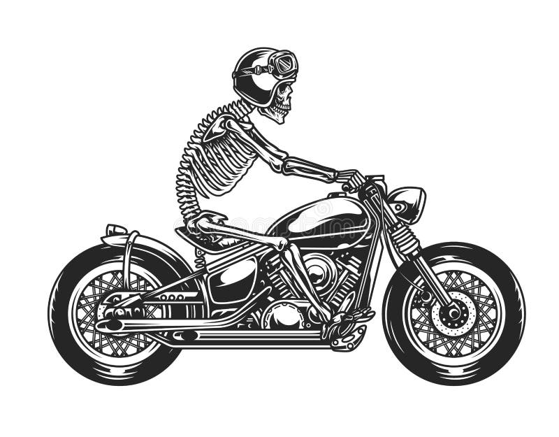 Skeleton biker driving motorcycle. 