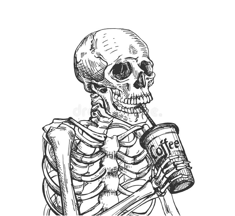 Download Skeleton Drinking Coffee From Cup Stock Vector - Illustration of creepy, anatomy: 169624758