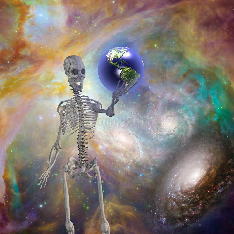 Skeleton Hand And The Earth 2 Stock Illustration - Illustration of