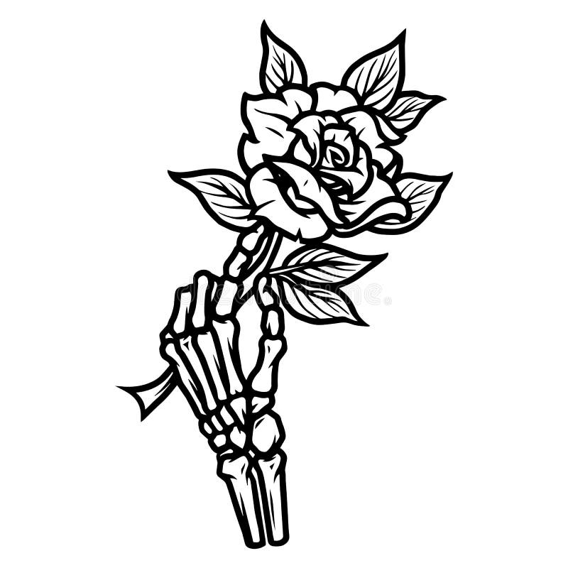 Skeleton trzymający piękną różę ilustracji