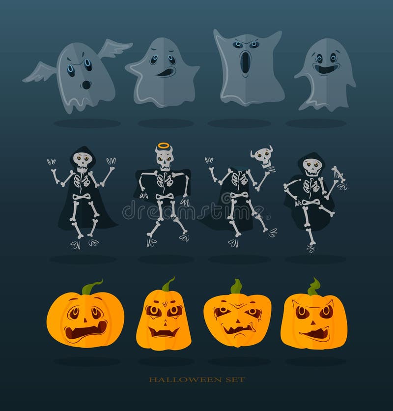 Skeletons Set for Halloween. Happy Halloween with Funny Skeleton