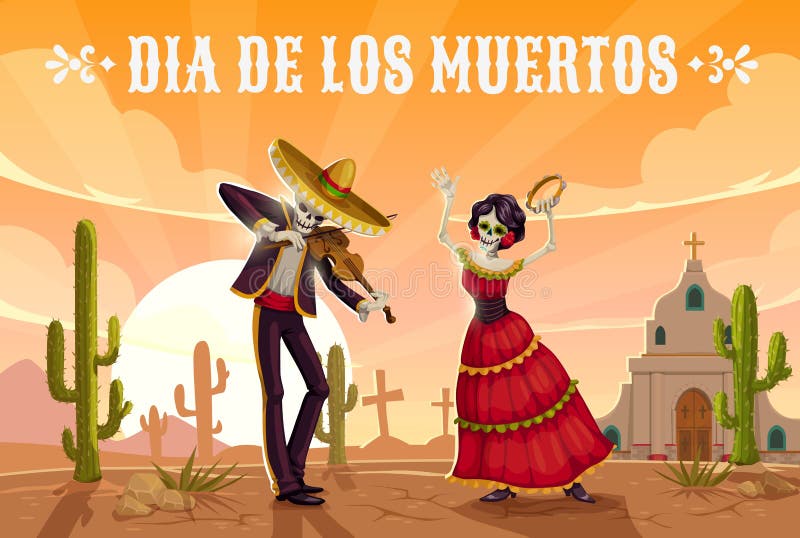Skelett som dansar p? kyrkog?rd Mexicansk dag av d?da vektor illustrationer Skelett som dansar p? kyrkog?rd Mexicansk dag av d?da vektor illustrationer