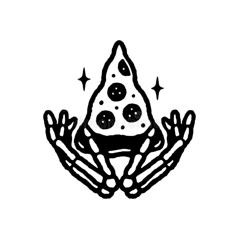 Skeletthände und Pizza Kürzung Schwarzes Weiß stock abbildung