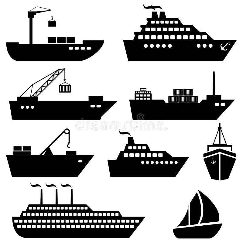 Skepp, fartyg, last, logistik och sändningssymboler stock illustrationer Skepp, fartyg, last, logistik och sändningssymboler stock illustrationer