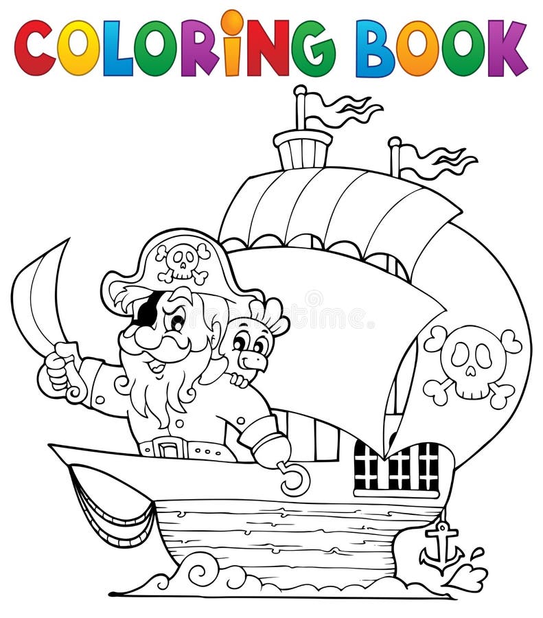 Skeppet för färgläggningboken med piratkopierar 1 stock illustrationer Skeppet för färgläggningboken med piratkopierar 1 stock illustrationer