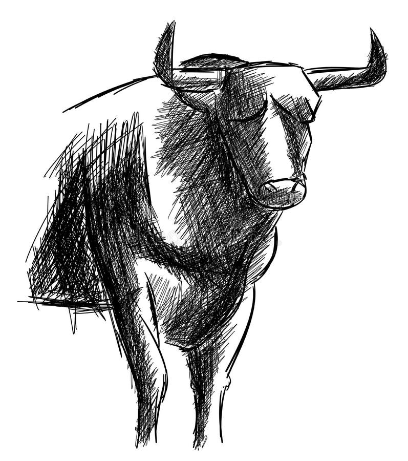 Sketch of a bull in black and white isolated