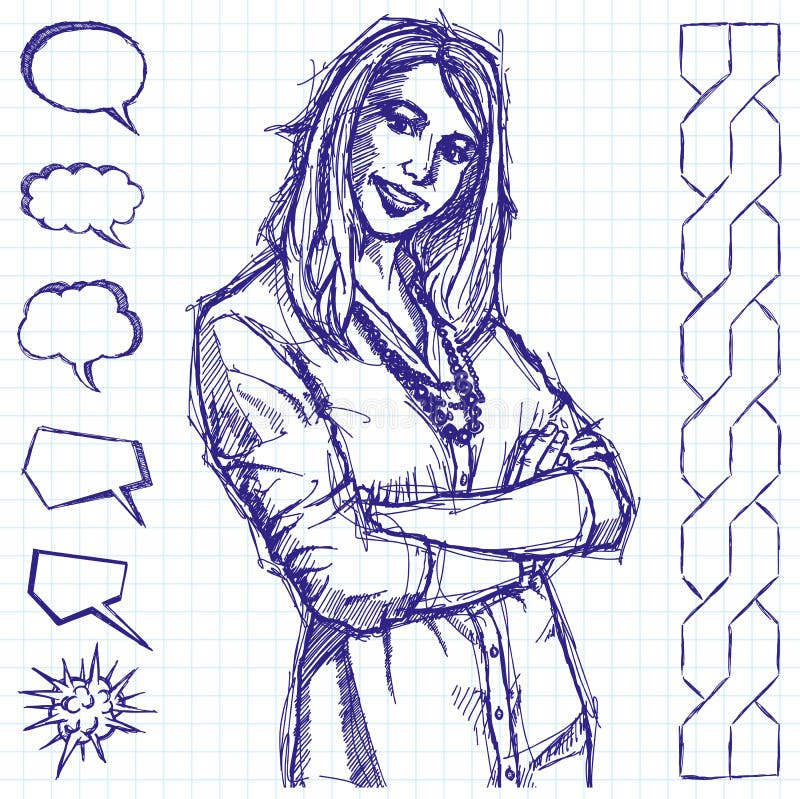 Sketch Business Woman With Crossed Hands