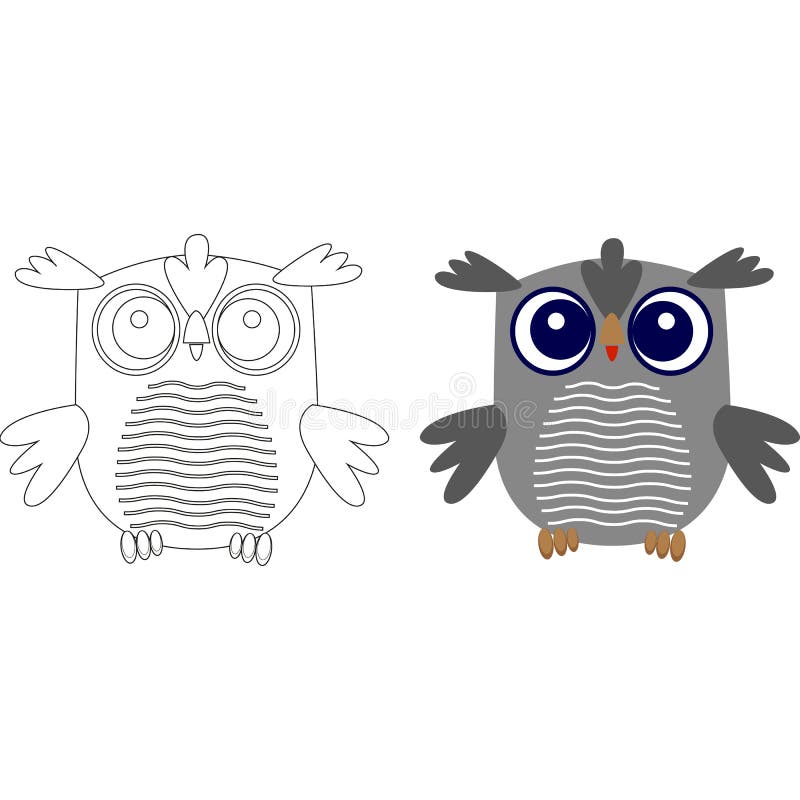 Download Sketch Of A Cartoon Black And White Owl, Colorful Owl. Two ...