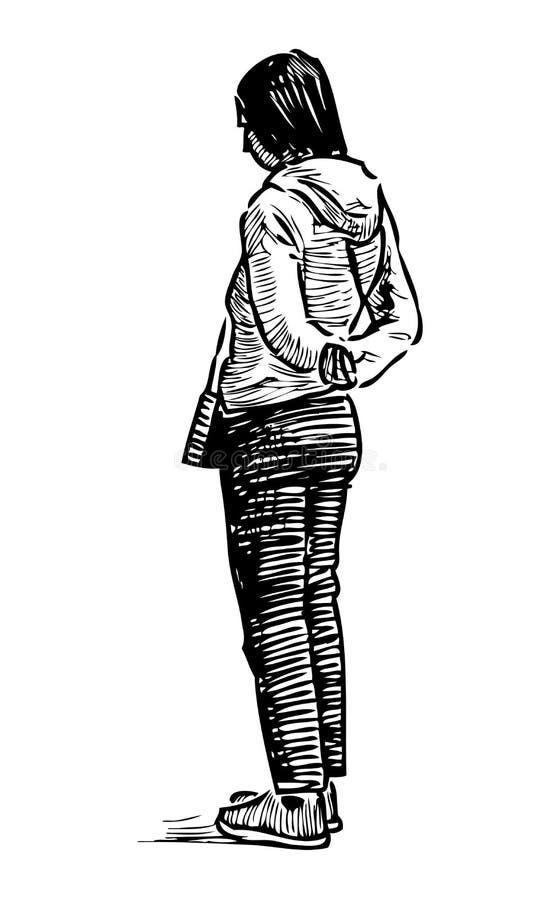 Sad Girl Standing Drawing