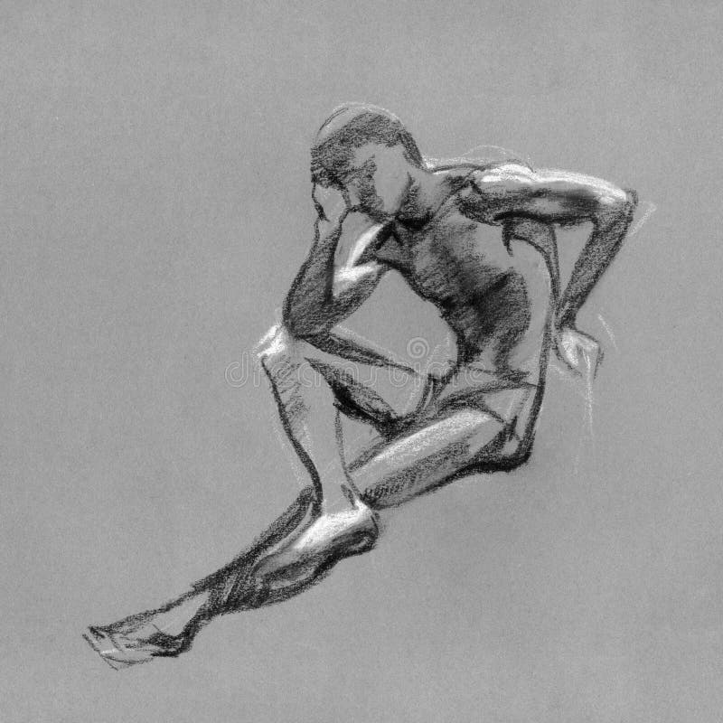 Sketch in charcoal and chalk of nude man body vector illustration Sketch in charcoal and chalk of nude man body vector illustration