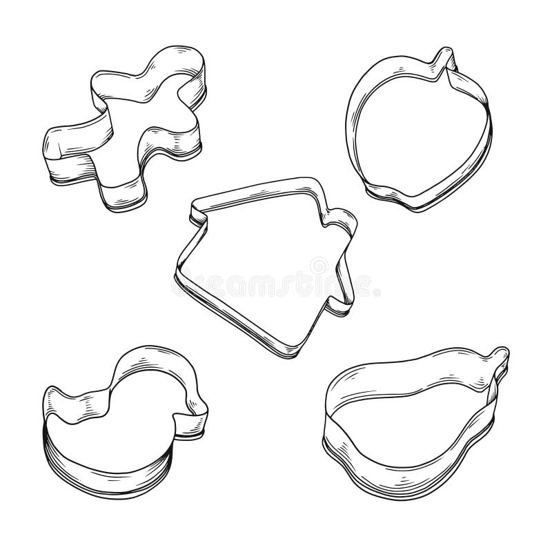 Free Sketch Cookie Cutter In Various Style Isolated On White Background Royalty Free Stock Images - 144181169
