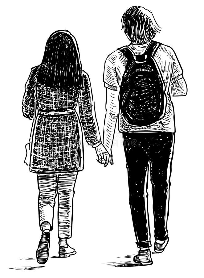 thumbs.dreamstime.com/b/sketch-couple-teen-students-walking-along-stree-summer-day-sketch-students-couple-going-walk-166694265.jpg