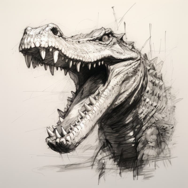 Sketch of a Crocodile with Wide Open Mouth Stock Illustration ...